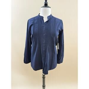 Cynthia Rowley Navy Long Linen Button Down Tunic with Front Pleats, Size L
